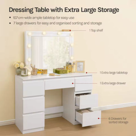 Toaletka WOLTU z LED i 7 szufladami