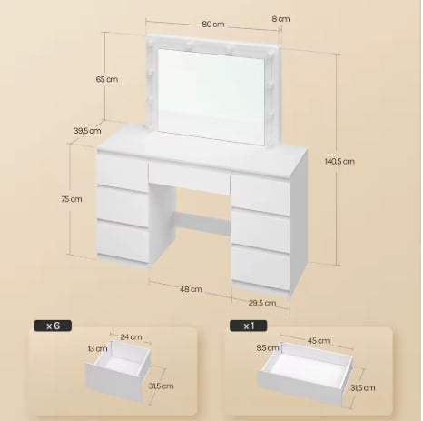 Toaletka WOLTU z LED i 7 szufladami